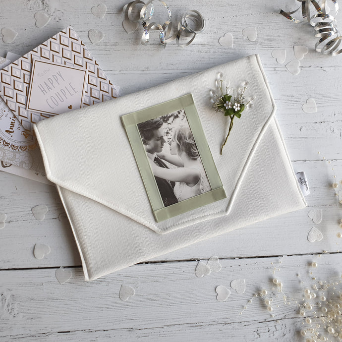 Cream Card Keepsake Holder (Traditional flap, crystal flower spray & portrait photo)