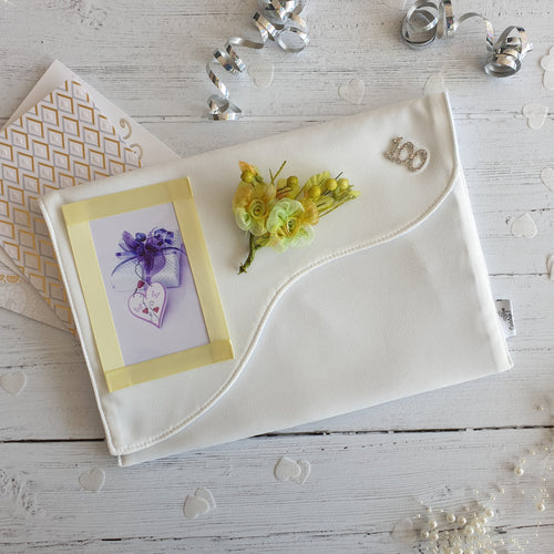 Cream Card Keepsake Holder (Wave flap, diamante number, flower & portrait photo)