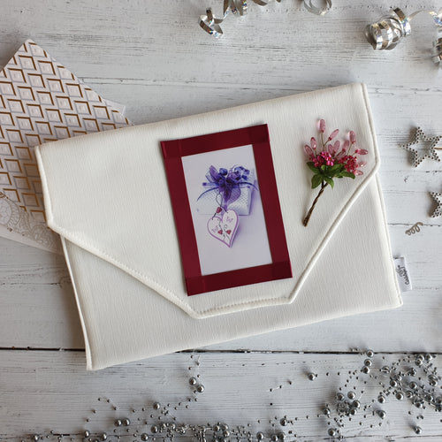 Cream Card Keepsake Holder ( Traditional flap, crystal flower spray & portrait photo)