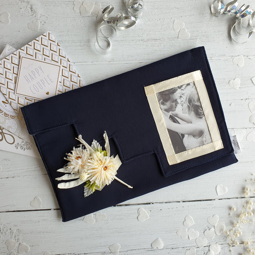 Navy Card Keepsake Holder (Step flap, flower & portrait photo)