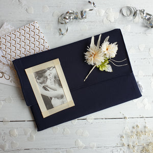 Navy Card Keepsake Holder (Portrait photo flap & flower)