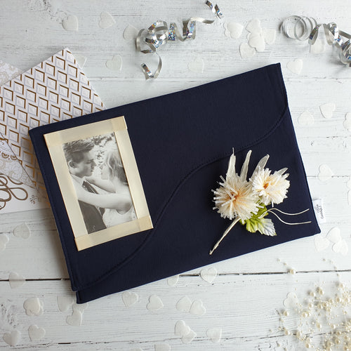 Navy Card  Keepsake Holder (Wave flap, flower & portrait photo)