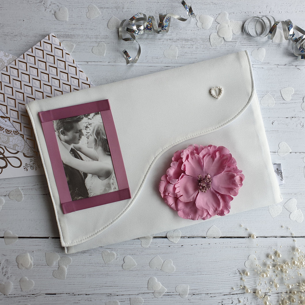 Cream Card Keepsake Holder (Wave flap, flower, heart & portrait photo)