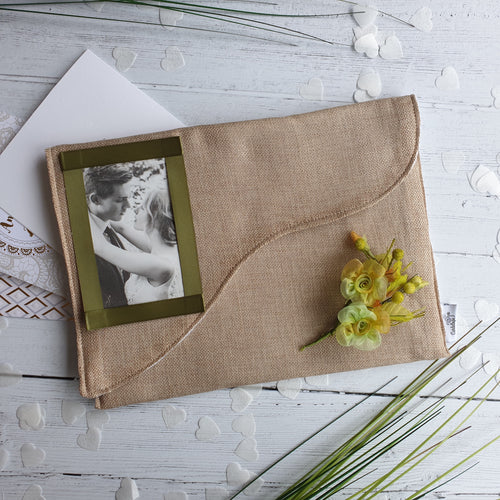 Hessian Card Keepsake Holder (Wave flap, flower & portrait photo)