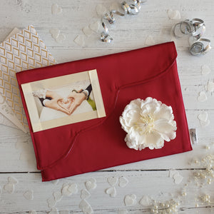 Ruby Satin Card Keepsake Holder (Wave flap, flower & landscape photo)