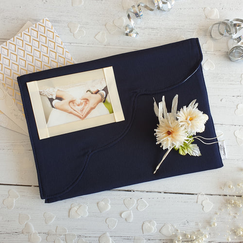 Navy Card Keepsake Holder (Wave flap, flower & landscape photo)