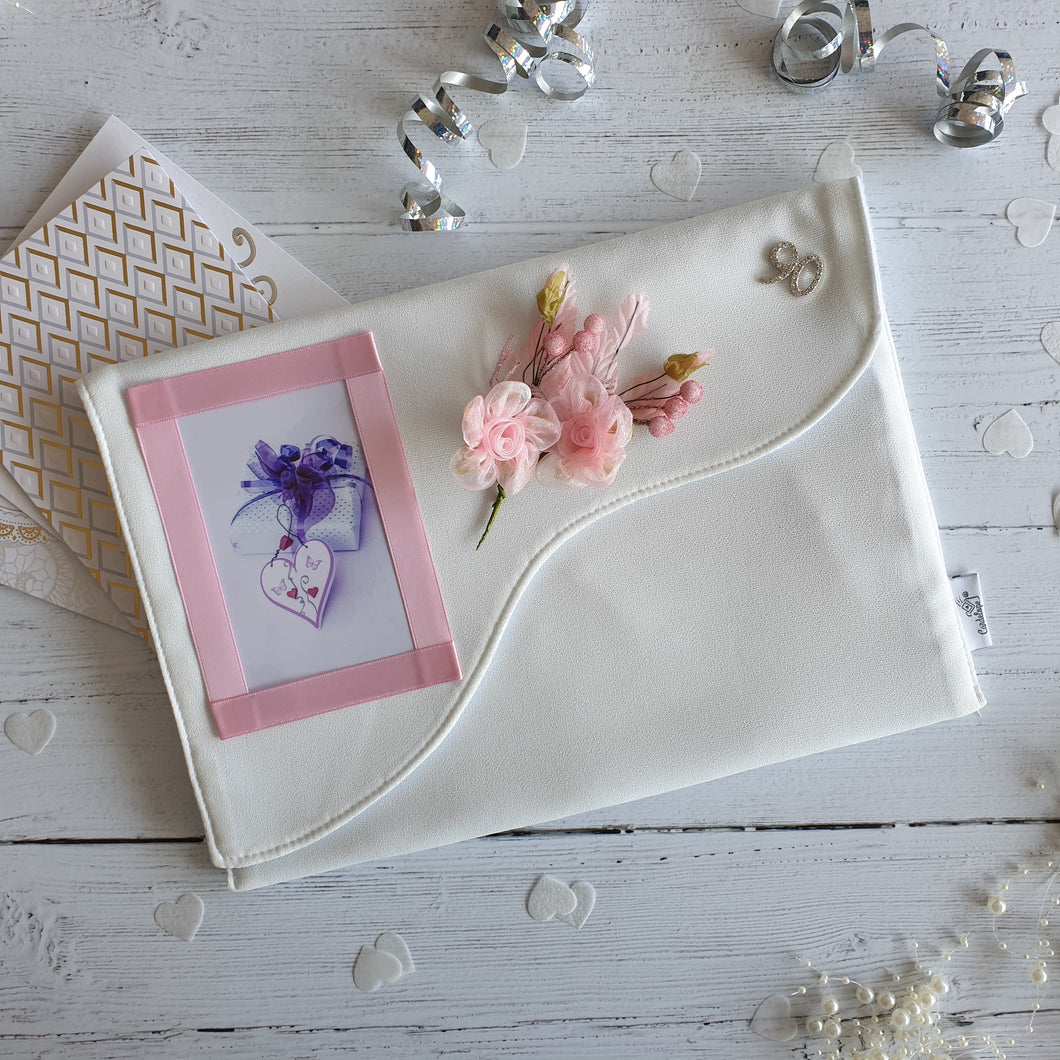 Cream Card Keepsake Holder (Wave flap, diamante number, flower & portrait photo)