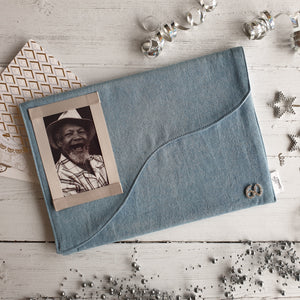 Light Blue Denim Card Keepsake Holder (Wave flap, diamante number & portrait photo)