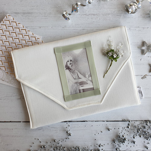 Cream Card Keepsake Holder (Traditional flap, crystal flower spray & portrait photo)