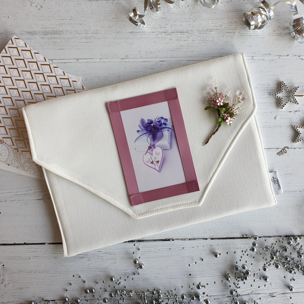 Cream Card Keepsake Holder (Traditional flap, crystal flower spray & portrait photo)