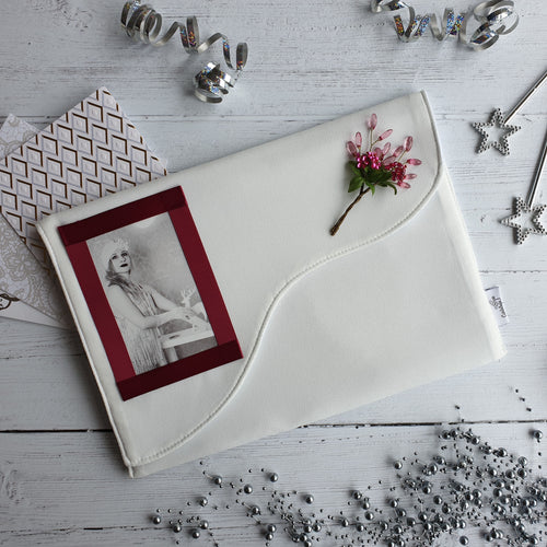 Cream Card Keepsake Holder (Wave flap, crystal flower spray & portrait photo)