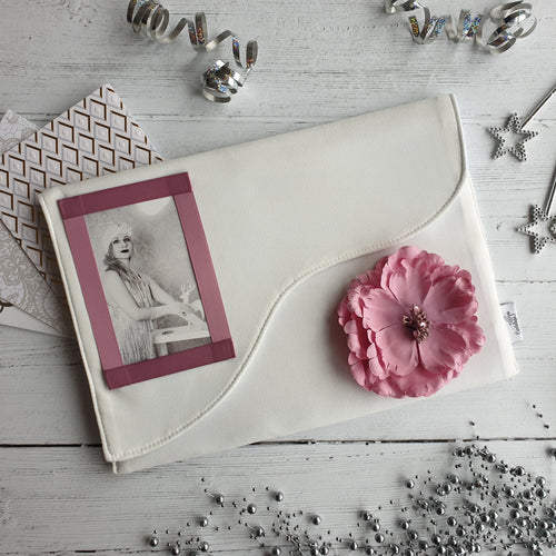 Cream Card Keepsake Holder (Wave flap, flower & portrait photo)