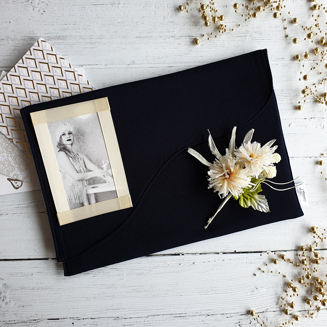 Navy Card Keepsake Holder (Wave flap, flower & portrait photo)