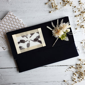 Navy Card Keepsake Holder (Landscape photo flap & flower)