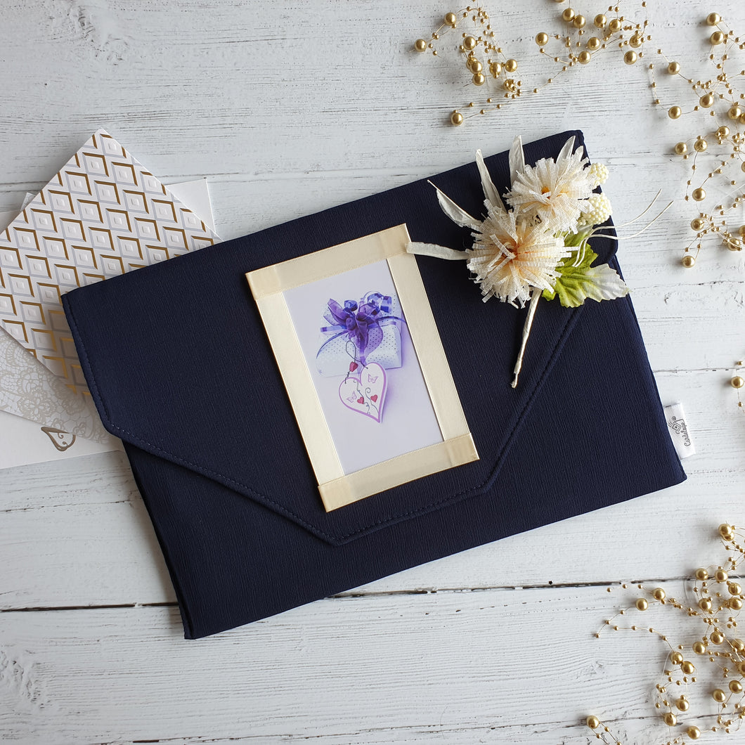 Navy Card Keepsake Holder (Traditional flap, flower & portrait photo)