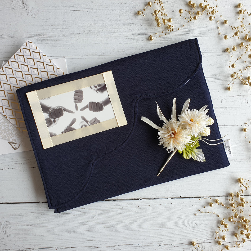 Navy Card Keepsake Holder (Wave flap, flower & landscape photo)