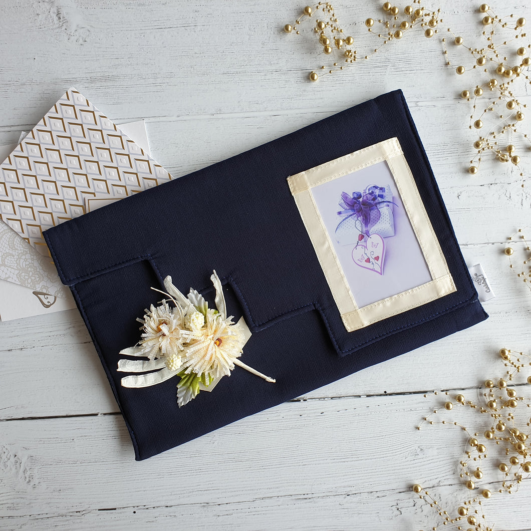 Navy Card Keepsake Holder (Step flap, flower & portrait photo)