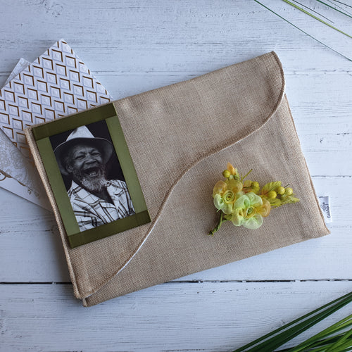 Hessian Card Keepsake Holder (Wave flap, flower & portrait photo)