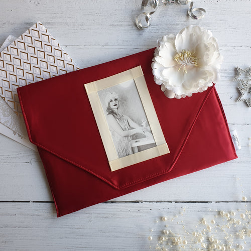 Ruby Satin Card Keepsake Holder (Traditional flap, flower & portrait photo)