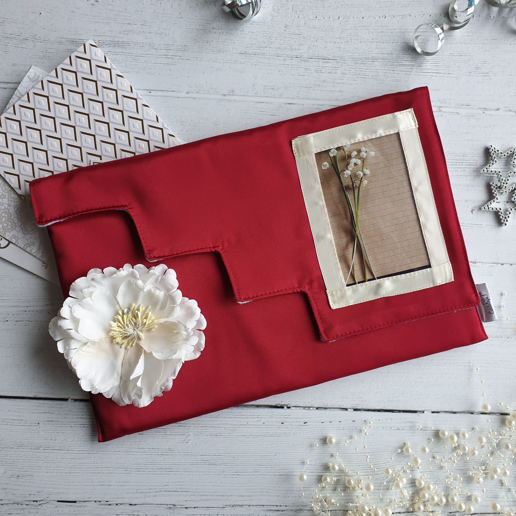 Ruby satin Card Keepsake Holder (Step flap, flower & portrait photo)