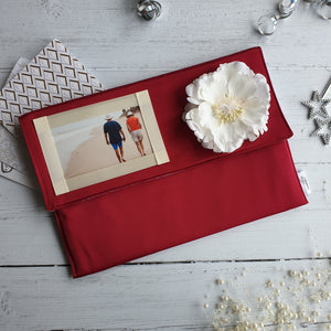 Ruby Satin Card Keepsake Holder (Landscape photo flap & flower)